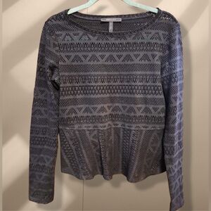 BCBGMaxAzria Black Geometric Crochet Top with Peplum Style Bottom size Medium